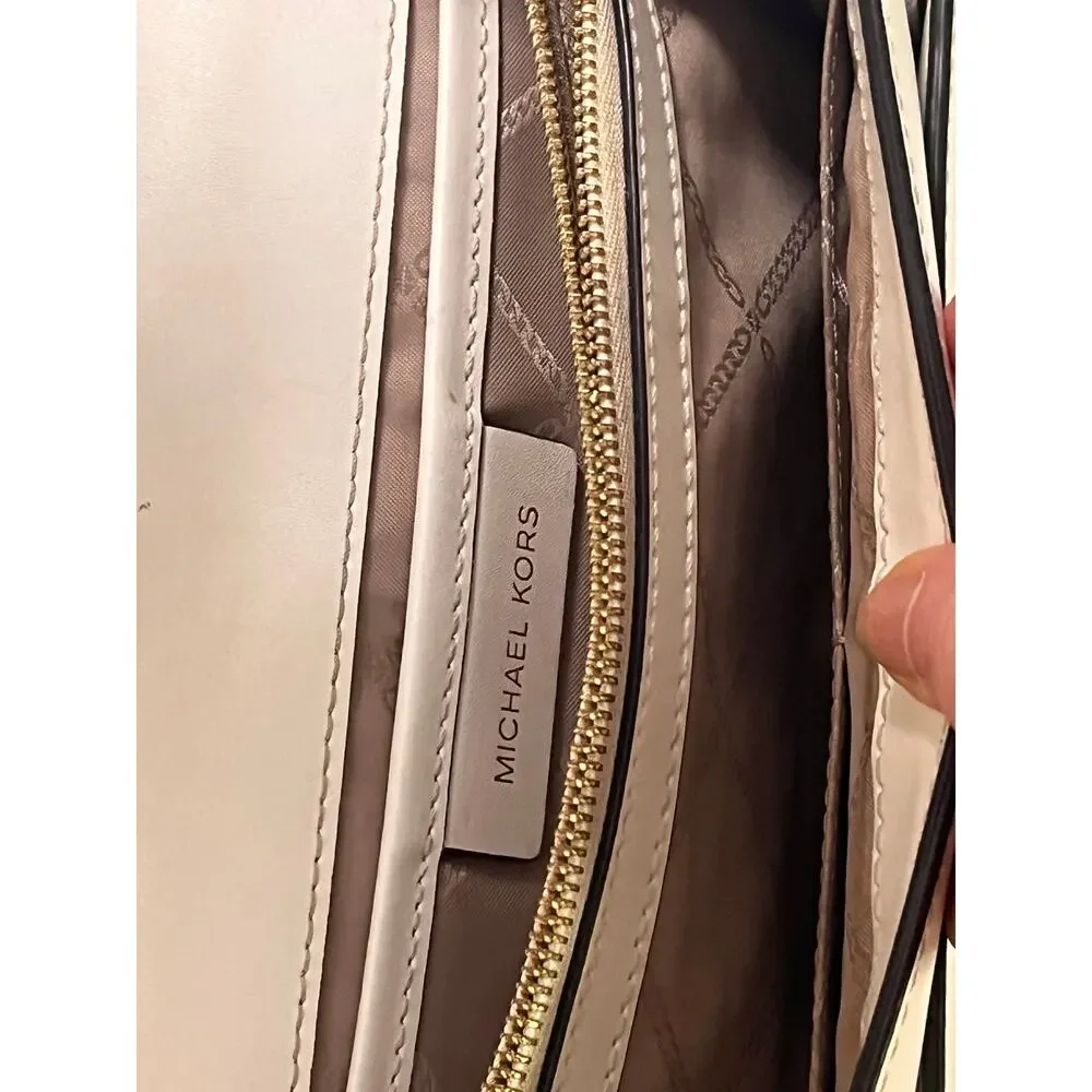 Michael Kors Cream Jade Leather Shoulder Bag Purse, Gold Hardware